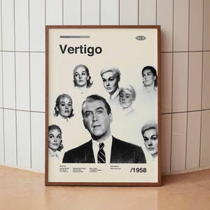 Vertigo 1958 Movie Poster - Alfred Hitchcock American Classic Cinema Minimalist Midcentury Wall Art Print - Home Decor
