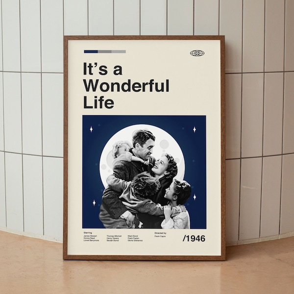 It's a Wonderful Life Wall Art Print - James Stewart Film Poster - Midcentury Art