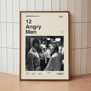 Póster de la película "12 hombres sin piedad", película clásica de Hollywood, impresión de arte mural minimalista vintage de mediados de siglo.
