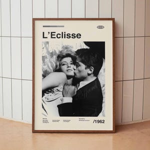 L&#39;Eclisse Vintage Movie Poster - Michelangelo Antonioni Alain Delon Monica Vitti -  Midcentury Minimalist Wall Art Print