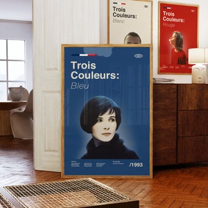 Three Colours Blue Wall Art Print -  French Movie Poster - Midcentury Modern Art