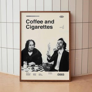 Coffee and Cigarettes Vintage Movie Poster- Jim Jarmush Roberto Benigni- American Cinema Minimalist Midcentury Wall Art Print - Home Decor