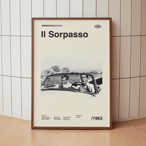 Il Sorpasso Vintage Movie Poster - Classic Italian Road Film - Minimalist Midcentury Wall Art Print