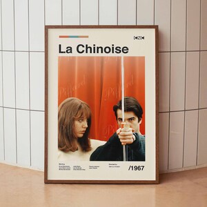 Manifesto del film d'epoca La Chinoise - Stampa artistica minimalista di metà secolo del cinema francese Nouvelle Vague di Jean-Luc Godard - Decorazione per la casa