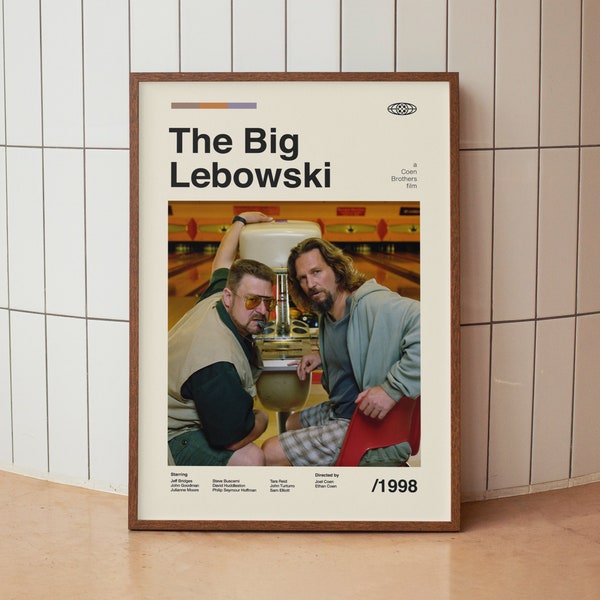 The Big Lebowski Vintage Movie Poster - Coen Brothers - Minimalist Midcentury Wall Art Print