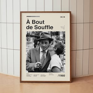 À Bout De Souffle (Atemlos) Vintage Film Poster - Jean-Luc Godard Jean-Paul Belmondo - Minimalist Midcentury Wand Kunst Druck