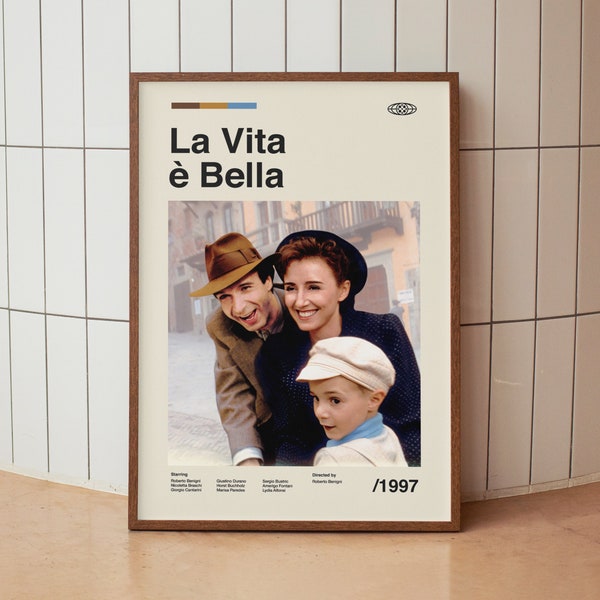 La vita è bella Wall Art Print - Roberto Benigni Film Poster - Midcentury Kunst