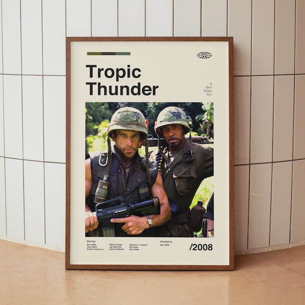 Tropic Thunder Wall Art Print  - Ben Stiller Robert Downey Jr. - Midcentury Vintage Minimalist  Movie Poster