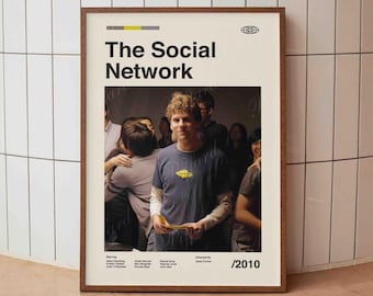 The Social Network Vintage Movie Poster - American Cinema Film - Minimalist Midcentury Wall Art Print