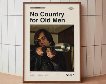 No Country for Old Men Vintage Movie Poster - Javier Bardem Film - Minimalist Midcentury Wall Art Print