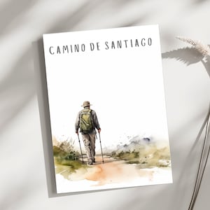 Carte numérique Camino de Santiago avec l'image d'un randonneur (y compris les versions paysage et portrait) | Carte Camino
