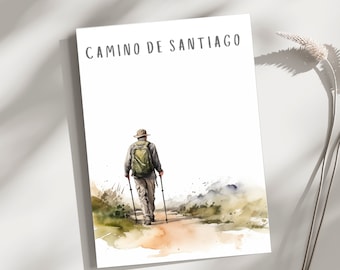 Camino de Santiago Digital Card with Hiking Man Image (Includes Landscape and Portrait Versions)  | Camino Card