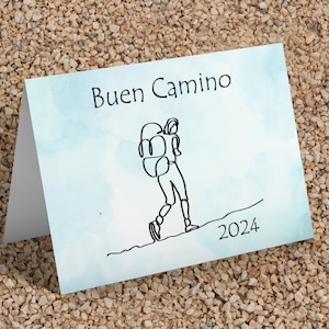 Carte numérique Buen Camino / Camino de Santiago avec fond aquarelle (y compris les versions paysage et portrait) | Carte Camino