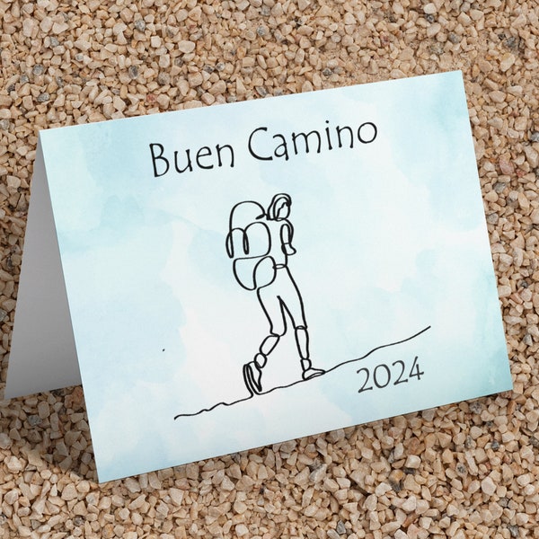 Buen Camino / Camino de Santiago Digital Card with Watercolor Background (Includes Landscape and Portrait Versions)