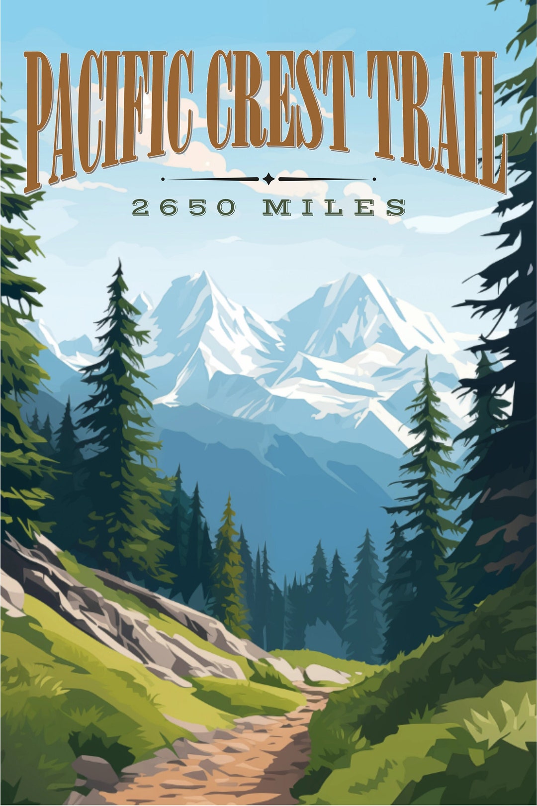 Pacific Crest Trail Digital Poster Print (prints Full Size to 24 Inches ...