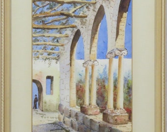 V. Caffieri (Italy) - Signed vintage 1970's watercolor titled 'Palermo'.