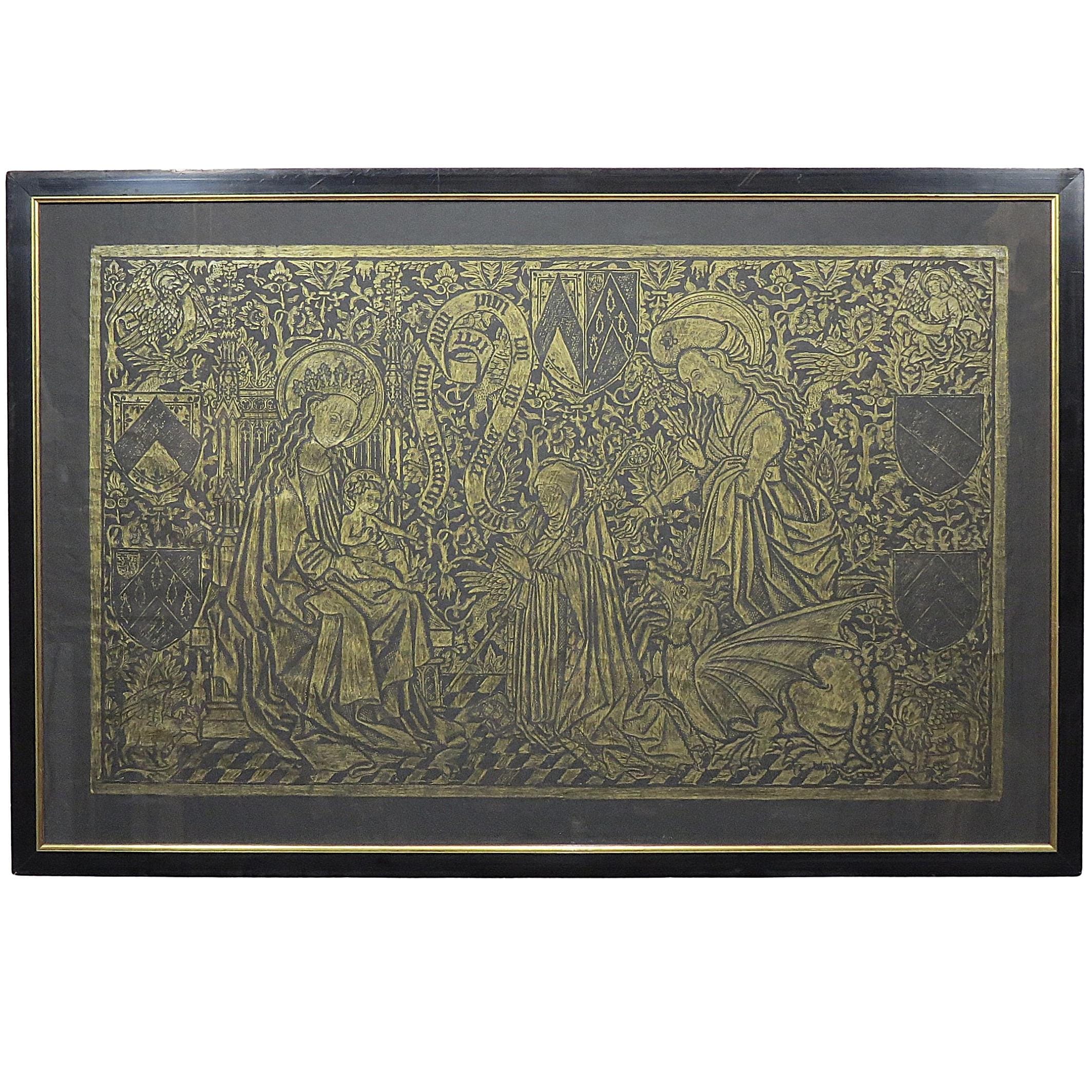 1970s Brass Rubbing of Sister Marguerite De Scornay – Framed