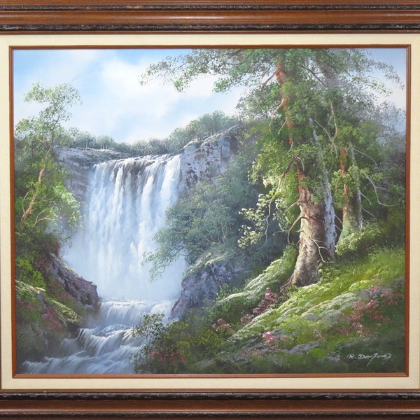 R. Danford - Oil painting of large waterfalls on a beautiful summer day.