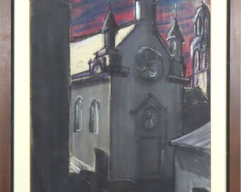 Hopkins - Signed pastel depicting an old grey church