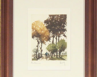 Roger Hebbelinck (Belgium) - Vintage etching titled 'Automne'