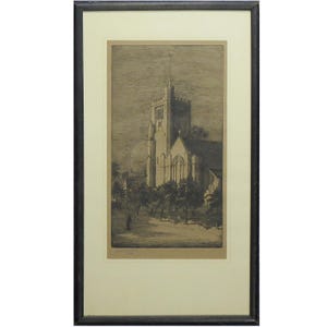 Georges Huardel-Bly - Early 20th Century etching depicting a European Church