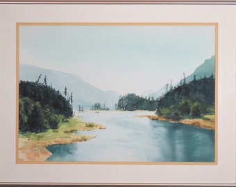 Signed late 20th century watercolor depicting a landscape scene.