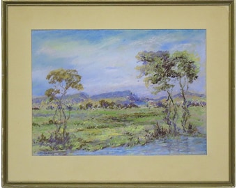 Pastel Landscape by F.W. Colley ( - 1930) • Framed Vintage UK Artwork