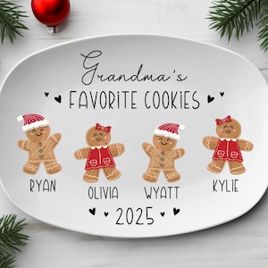 Grandma Gift, Grandma's Favorite Cookies Plate, Family Platter, Personalized Gingerbread Christmas Plate, Grandma Plate