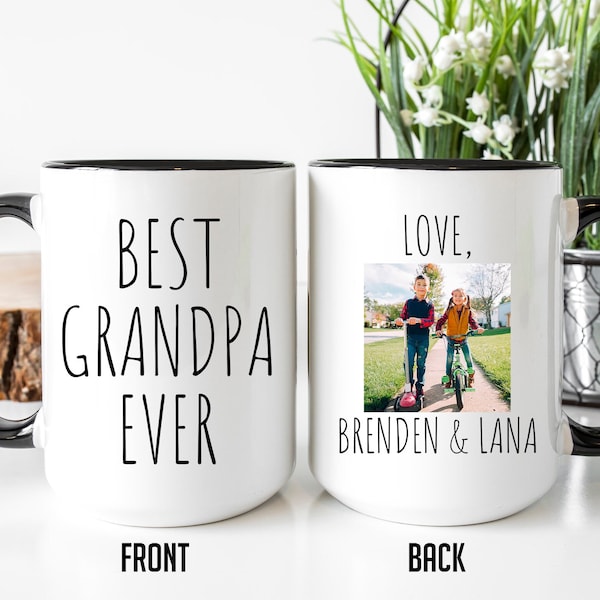Best Grandpa Ever Mug, Personalized Photo Mug For Grandpa, Grandfather Mug With Picture, Kids Photo Cup