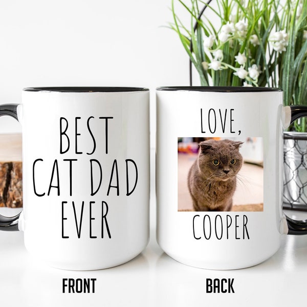 Best Cat Dad Ever Mug, Personalized Cat Dad Gift, Custom Cat Lover Mug, Cat Photo Mug For Men
