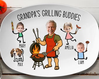 Grandpa’s Grilling Plate, Father’s Day Gift From Grandkids, Personalized Grandpa Platter, Custom Grandpa's Grilling Buddies With Kids Names