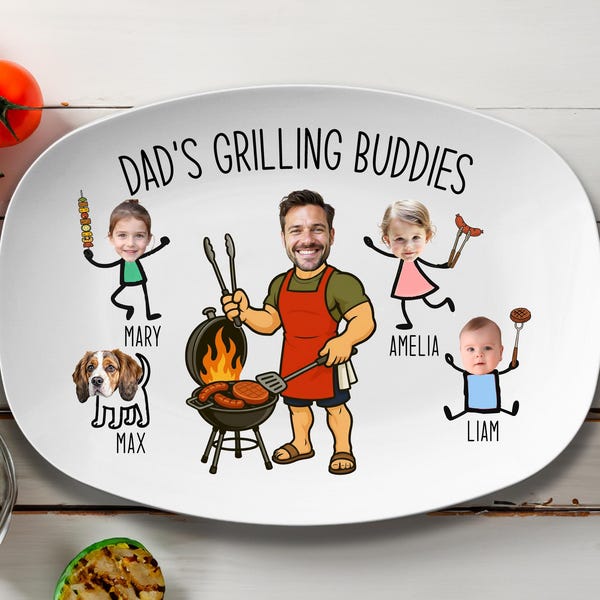 Dad’s Grilling Plate, Father’s Day Gift From Kids, Personalized Grilling Plate, Custom Grilling Plate Gift With Kids Names, BBQ Gift For Dad