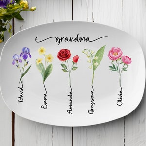 Personalized Grandma Gift, Grandma Plate With Kids Names, Custom Birth Month Flower Platter, Gift For Grandma, Mother's Day Gift for Grandma