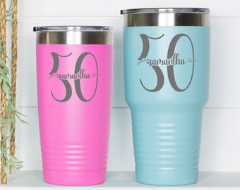 50th Birthday Tumbler, Personalized 50th Birthday Cup, 50 And Fabulous, 50 Birthday Gift For Women, Fifty Birthday Gift, Custom Fiftieth Cup