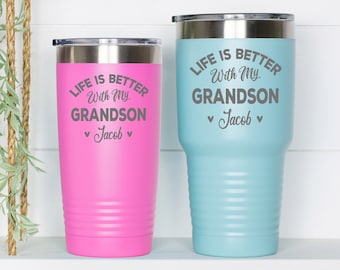 Grandmother Of A Boy Tumbler, Life Is Better With My Grandson, Personalized Grandma Mug, Gift For Grandma, Gift From Grandson