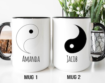 Yin Yang Couple Mug, Personalized Mug For Couple, Valentines Day Cups, His And Hers Mug, Anniversary Gift For Couple, Yin Yang Matching Cup