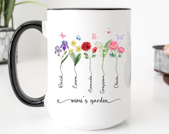 Mimi's Garden With Grandkids Names Mug, Gift For Grandma, Personalized Birth Month Flower, Mothers Day Gift, Grandma Garden Mug