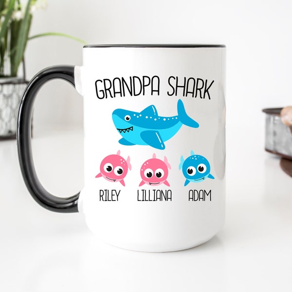 Grandpa Shark Mug, Personalized Grandfather Mug, Fathers Day Gift, Papa Shark Mug, Granddad Shark Cup From Grandkids