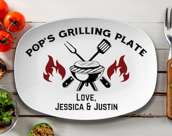 Custom Grilling Plate For Grandpa, Grandpa's Grilling Plate for Father's Day, Custom BBQ Plate for Grandpa, Personalized Grilling Gift