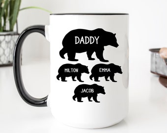 Mug papa ours avec bébé ours, tasse à café personnalisée papa ours avec noms d'enfants, tasse papa ours, cadeau pour papa, tasse papa