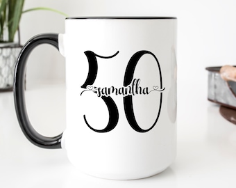 Personalized 50th Birthday Mug, 50 Birthday Gift For Women, 50 And Fabulous, Custom 50th Birthday, 50 Years Old Mug, Fifty Bday Mug For Her