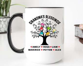 Grandma's Blessings Tree Mug, Personalized Grandma Mug, Gift From Grandchildren, Nana Cup, Grandkids Names, Custom Grandma Gift