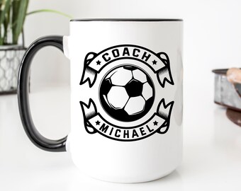 Soccer Coach Mug, Personalized Soccer Coach Coffee Mug, Soccer Coach Gift, Custom Mug For Coach Dad, Soccer Ball Mug