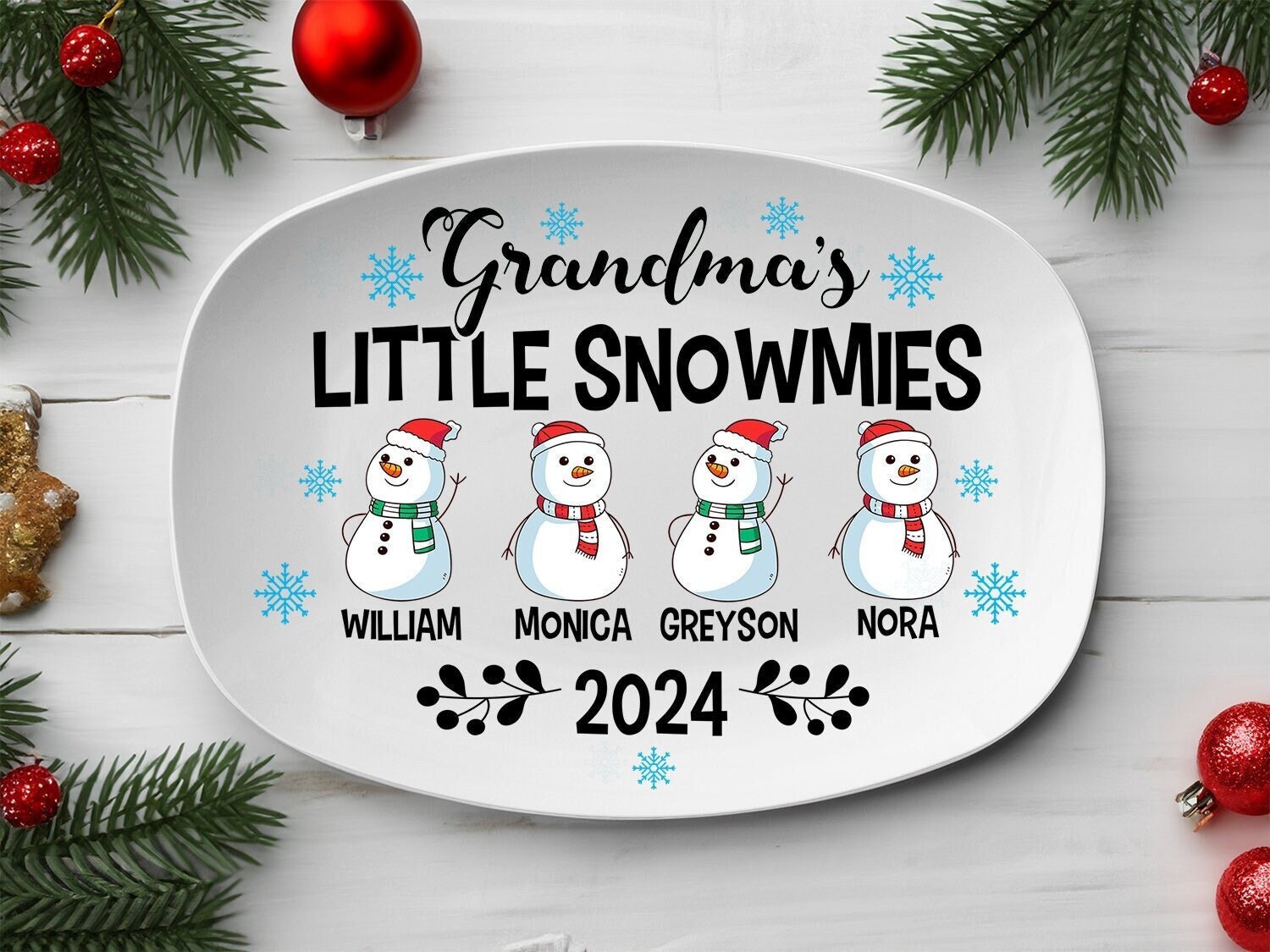 Grandma Gift, Grandma Platte, Grandma&#39;s Little Snowmies, Gift For Grandma, Christmas Plater, Grandkids Name, Grandmother Plate