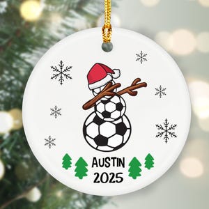 Personalized Soccer Ornament, Soccer Gift For Son, Custom Sports Ornament, Christmas Ornament, Girl Soccer Player Gift, Snowman Soccer