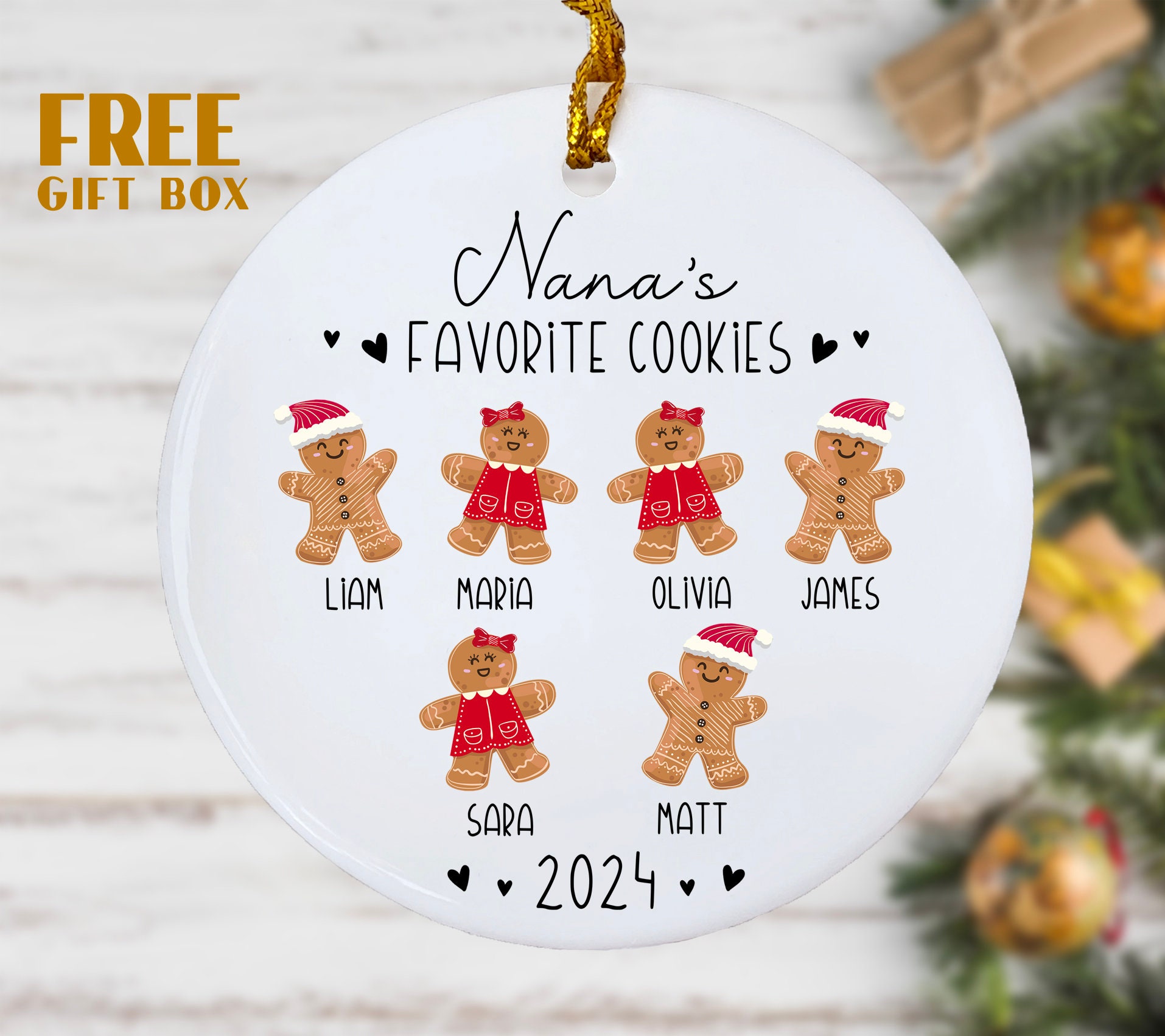 Grandma Cookies Ornament, Grandma&#39;s Favorite Cookies, Family Ornament, Personalized Gingerbread Christmas Ornament, Grandma Ornament