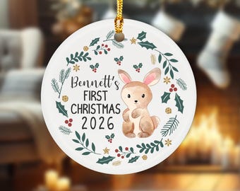 Baby's First Christmas Ornament, Personalized Boy Ornament, New Baby Gift, Keepsake For Baby, Christmas Ornament, Bunny Boy Ornament