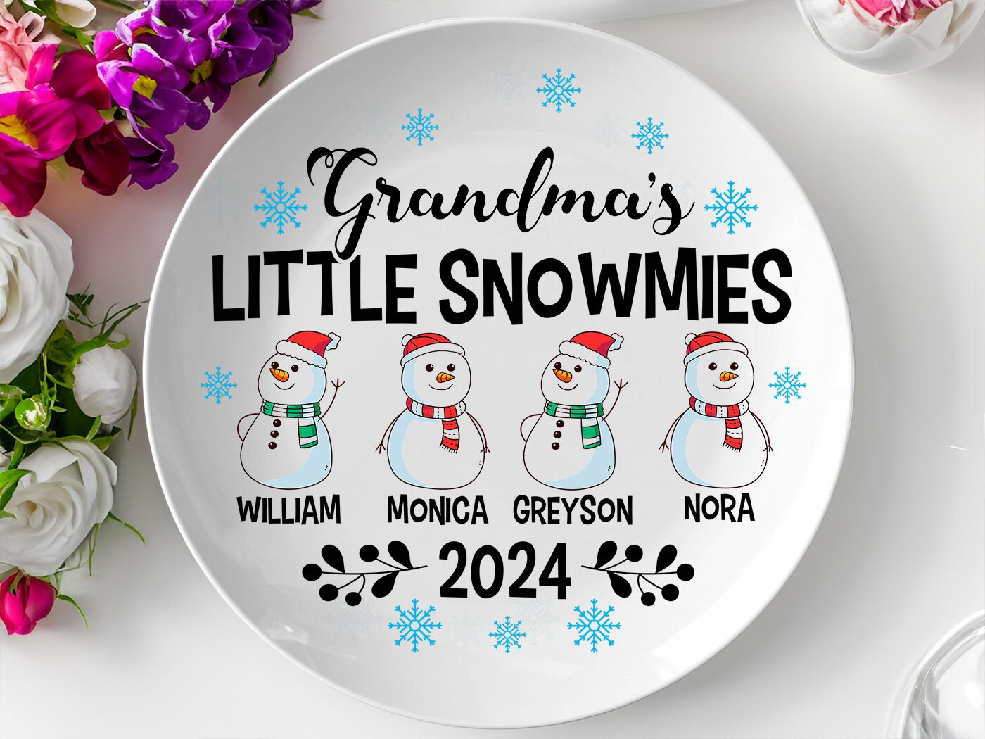 Grandma Gift, Grandma Platte, Grandma&#39;s Little Snowmies, Gift For Grandma, Christmas Plater, Grandkids Name, Grandmother Plate