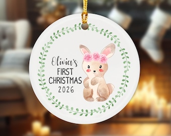 Baby Girl Ornament, Personalized Baby Ornament, Baby Keepsake, First Christmas Ornament, New Baby Girl Gift, Rabbit Ornament