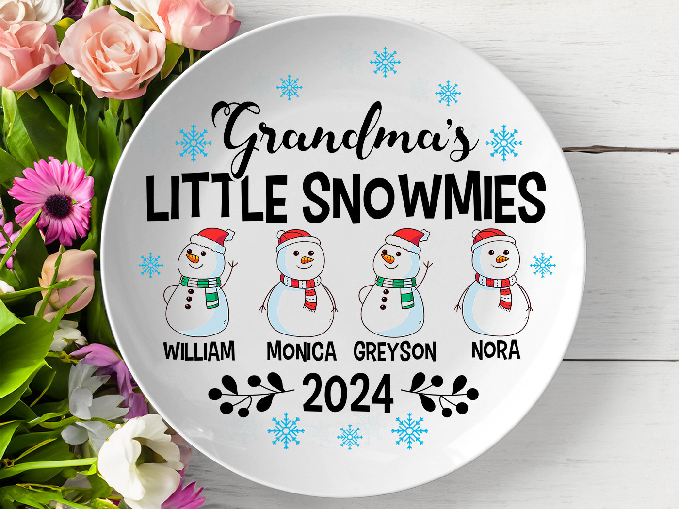 Grandma Gift, Grandma Platte, Grandma&#39;s Little Snowmies, Gift For Grandma, Christmas Plater, Grandkids Name, Grandmother Plate
